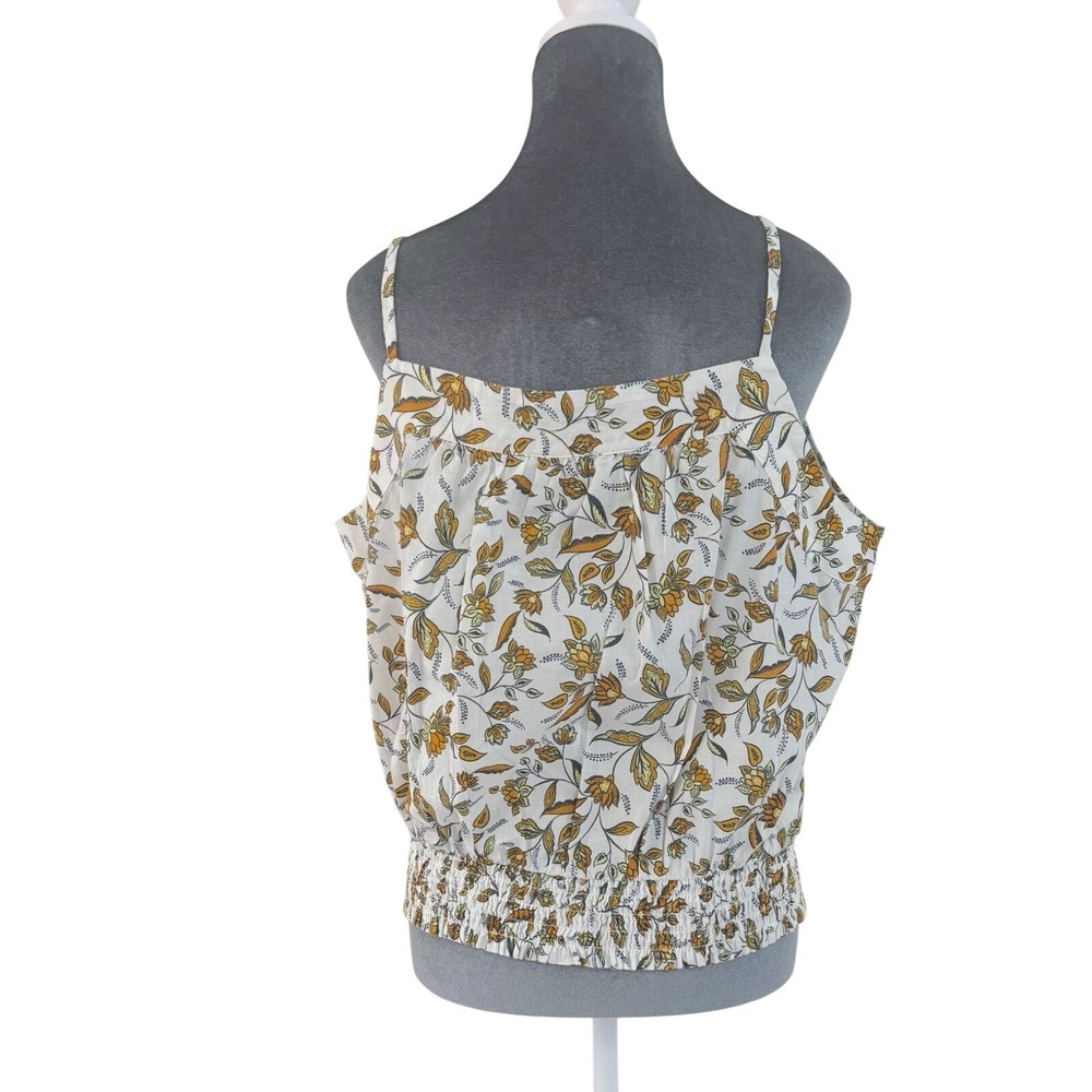 Romantic Floral Whimsy Prairie Cotton Smocked Hem Cami Top Mustard Olive White L
